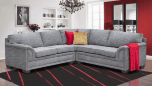 Wide shot of a corner lounge set. The Valentino Corner Lounge Set by The Mattress Company